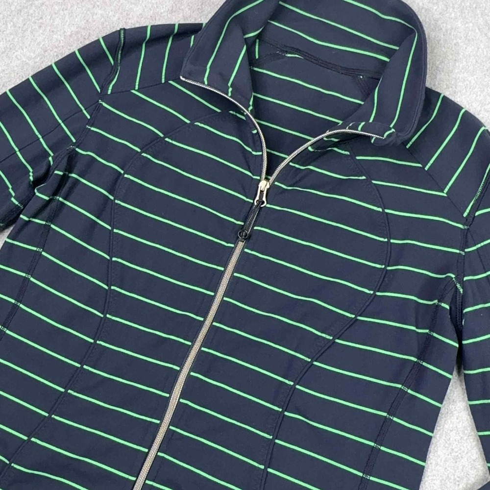 Lululemon Nice Asana Jacket Size 10 Full‎ Zip Slalom Striped Inkwell Navy Green